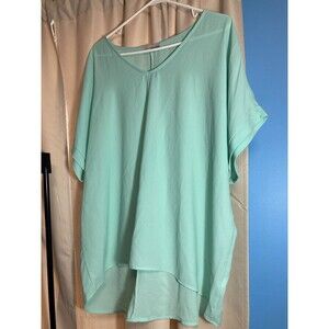 CY Fashion Blouse Top NEW Light Green 2XL V-neck Lightweight short sleeve